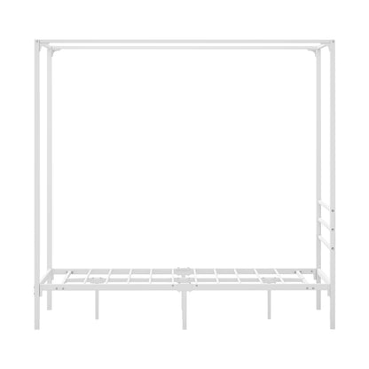 Metal Canopy Bed Frame Single Size Beds Platform White - 6