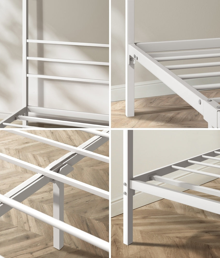 Metal Canopy Bed Frame Single Size Beds Platform White - 8