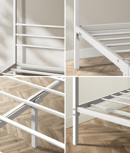 Metal Canopy Bed Frame Single Size Beds Platform White - 8