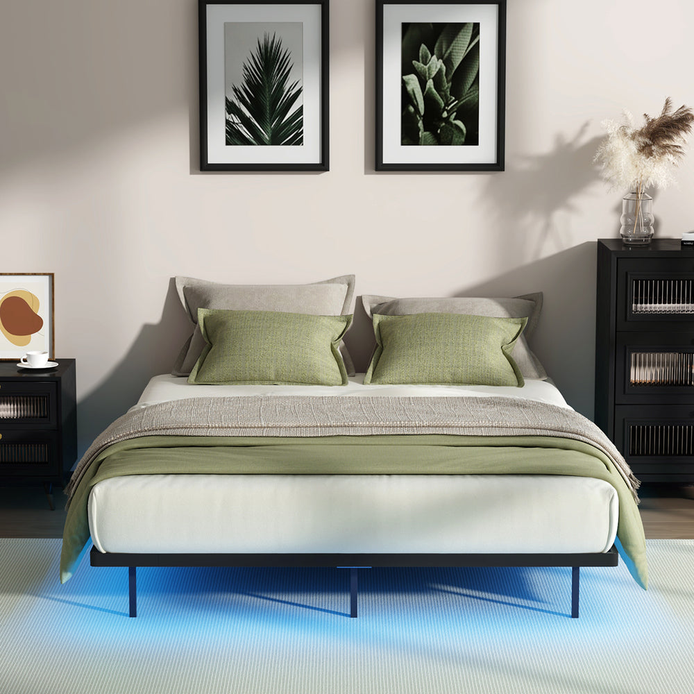 Metal Bed Frame With LED Light 191x137x24cm