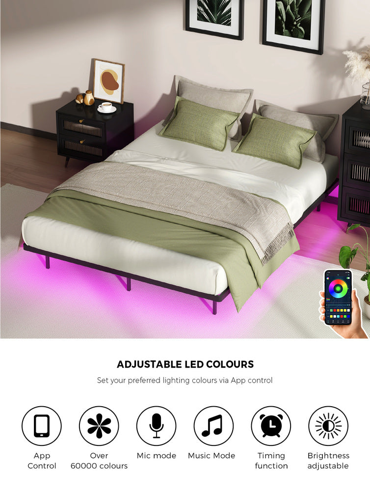 Metal Bed Frame With LED Light 191x137x24cm