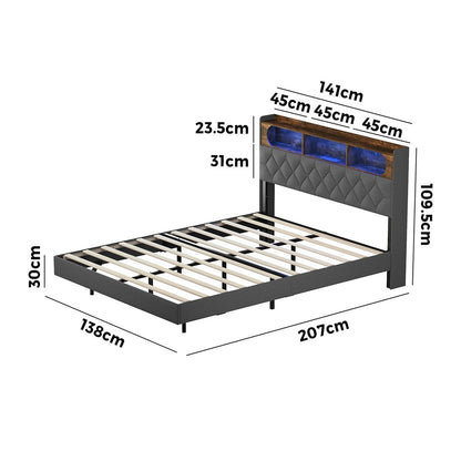 Double Bed Frame With LED Headboard 207x138x109.5cm