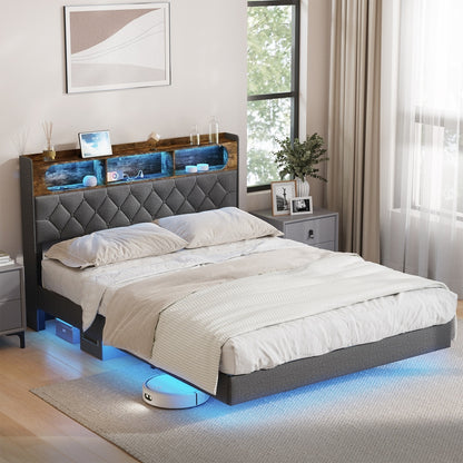 Queen Size Floating Bed Frame With LED 219x154x109.5cm