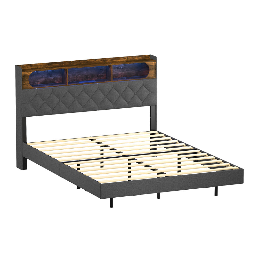 Queen Size Floating Bed Frame With LED 219x154x109.5cm