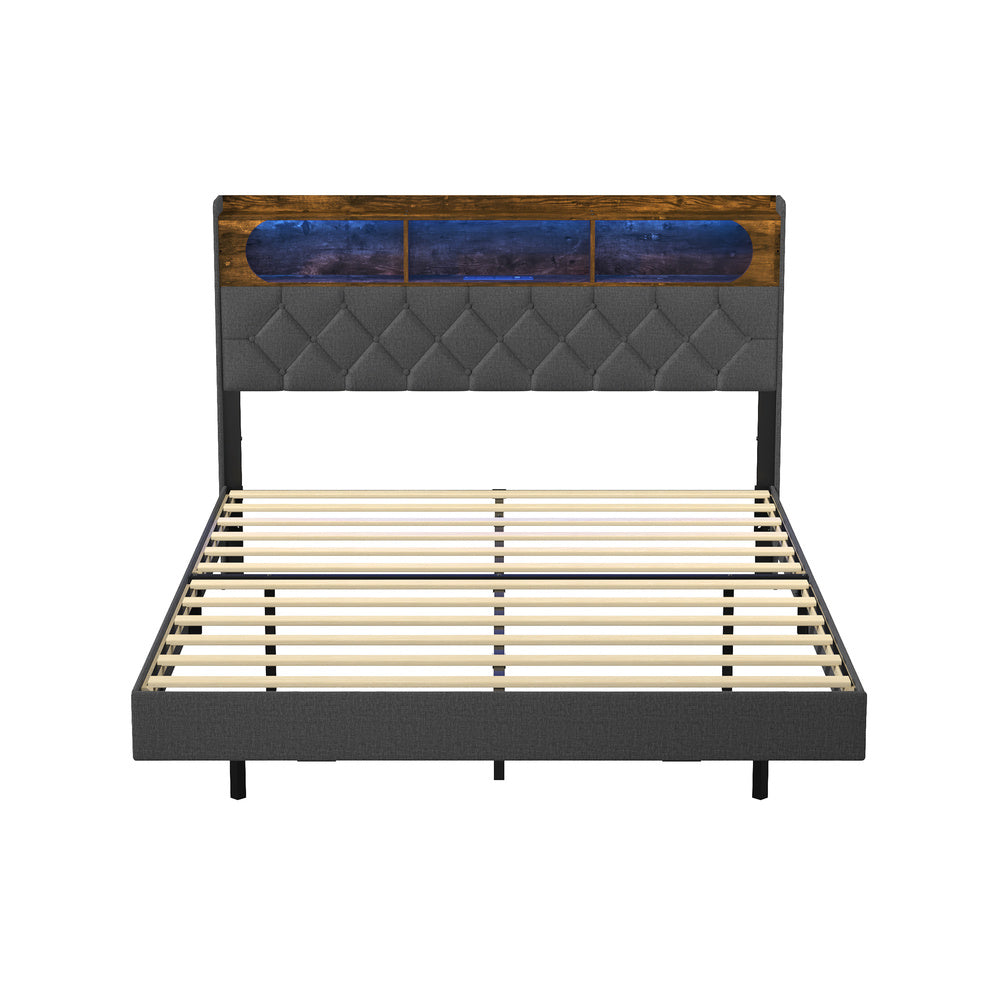 Queen Size Floating Bed Frame With LED 219x154x109.5cm