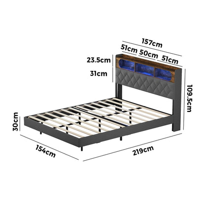 Queen Size Floating Bed Frame With LED 219x154x109.5cm