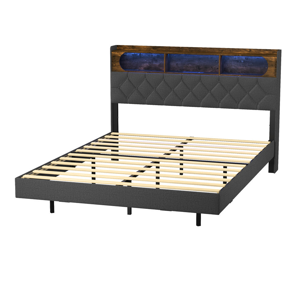 Queen Size Floating Bed Frame With LED 219x154x109.5cm