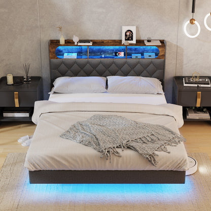 Queen Size Floating Bed Frame With LED 219x154x109.5cm