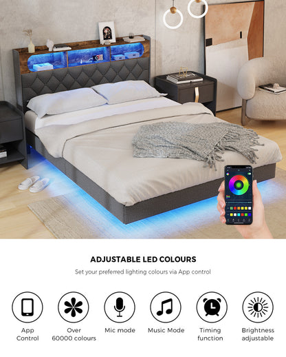 Queen Size Floating Bed Frame With LED 219x154x109.5cm