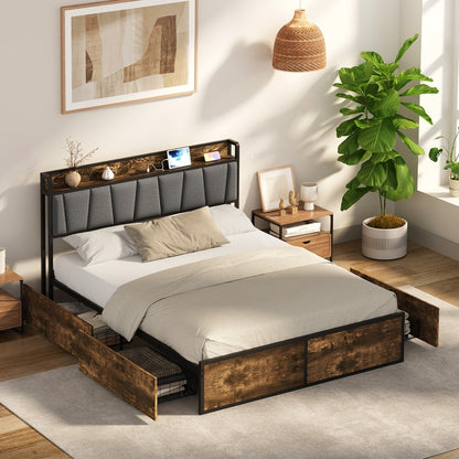 Metal Bed Frame Storage Headboard 220x157.5x104.5cm