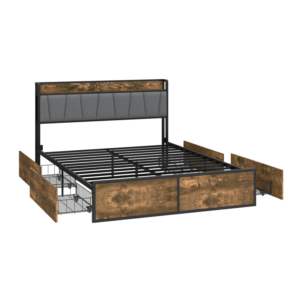 Metal Bed Frame Storage Headboard 220x157.5x104.5cm