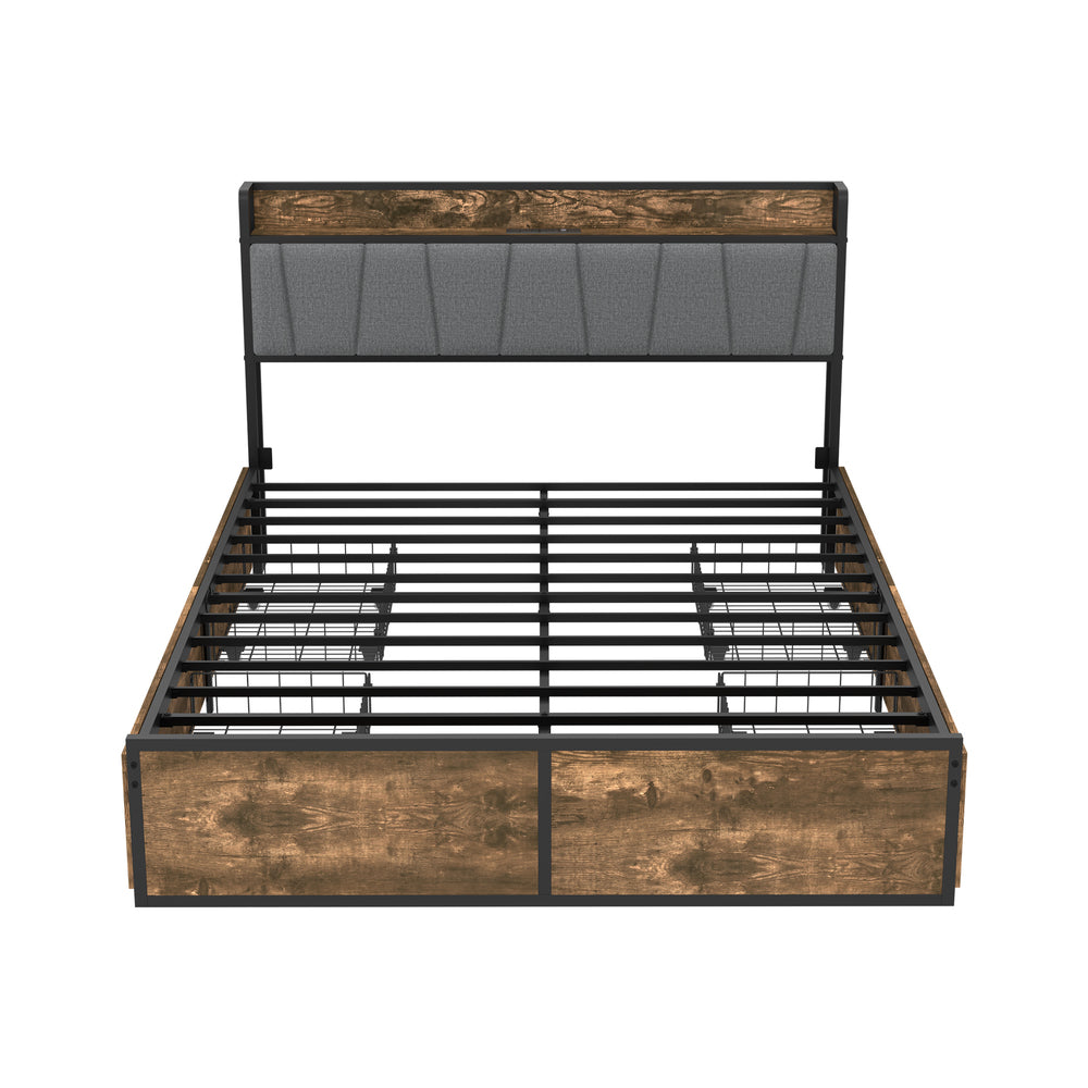 Metal Bed Frame Storage Headboard 220x157.5x104.5cm