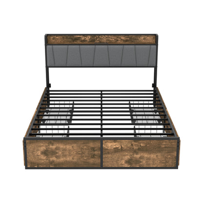 Metal Bed Frame Storage Headboard 220x157.5x104.5cm