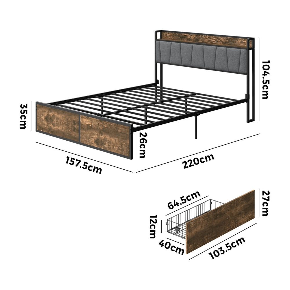 Metal Bed Frame Storage Headboard 220x157.5x104.5cm