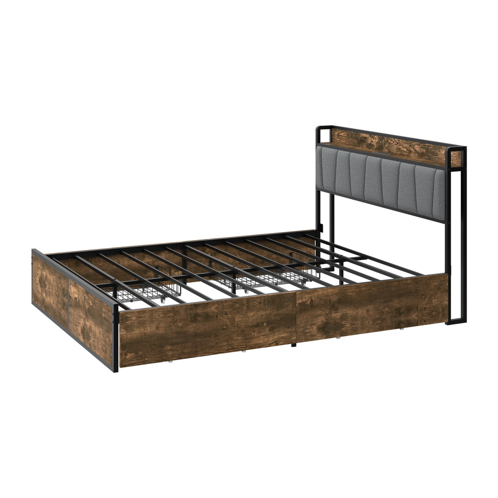 Metal Bed Frame Storage Headboard 220x157.5x104.5cm