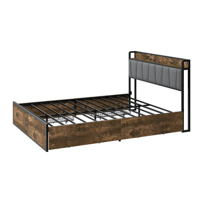 Metal Bed Frame Storage Headboard 220x157.5x104.5cm