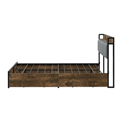 Metal Bed Frame Storage Headboard 220x157.5x104.5cm