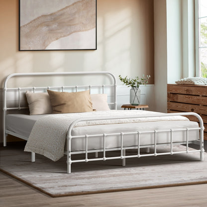 Bed Frame Metal Double Size Bed Platform White