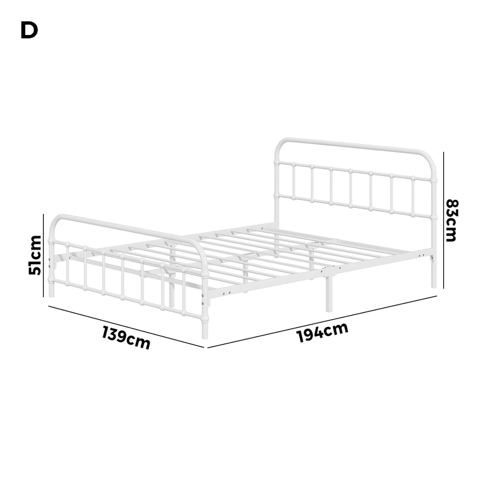 Bed Frame Metal Double Size Bed Platform White