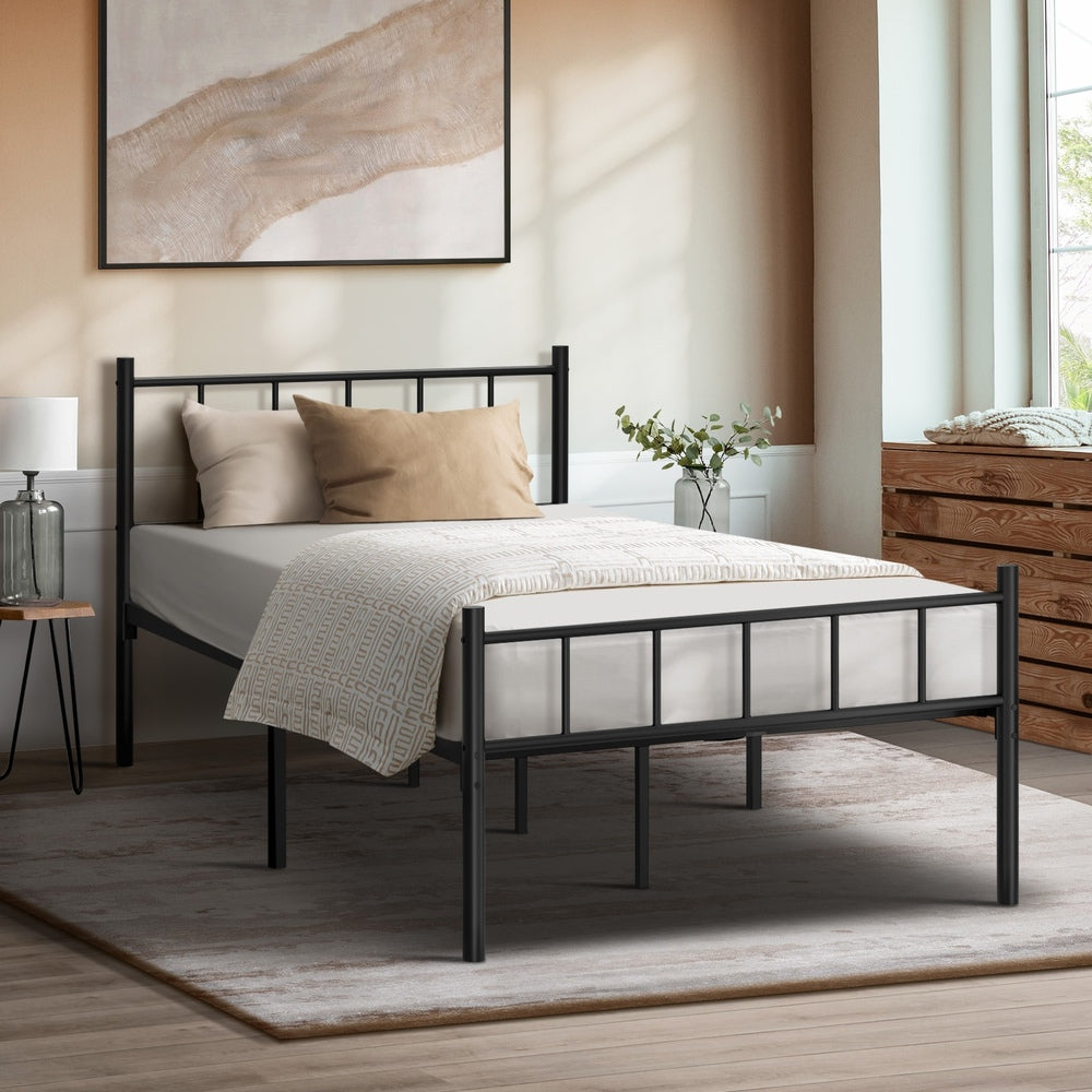 Bed Frame King Single Platform with Black Metal Base for Bedroom Furniture