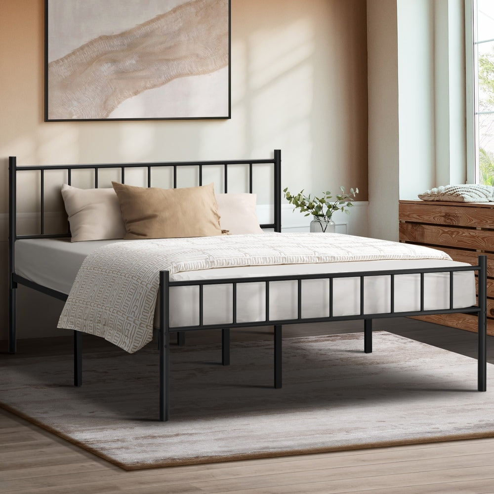 Bed Frame Queen Size Platform with Black Metal Base for Bedroom Furniture