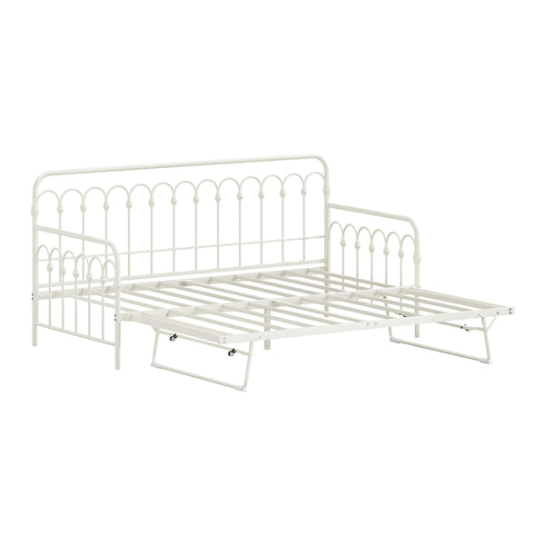  Trundle Bed Frame Daybed Single Size Metal Base in Beige for Bedroom Use