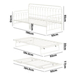 Trundle Bed Frame Daybed Single Size Metal Base in Beige for Bedroom Use