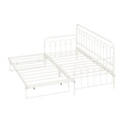 Trundle Bed Frame Daybed Single Size Metal Base in Beige for Bedroom Use