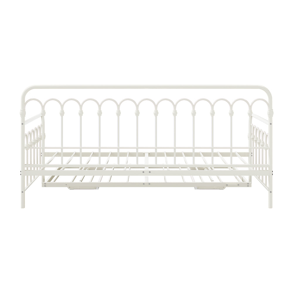 Trundle Bed Frame Daybed Single Size Metal Base in Beige for Bedroom Use