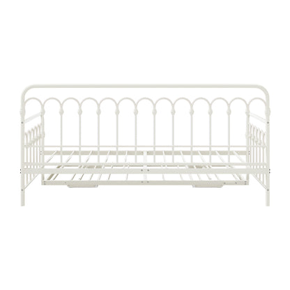 Trundle Bed Frame Daybed Single Size Metal Base in Beige for Bedroom Use