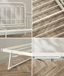 Trundle Bed Frame Daybed Single Size Metal Base in Beige for Bedroom Use