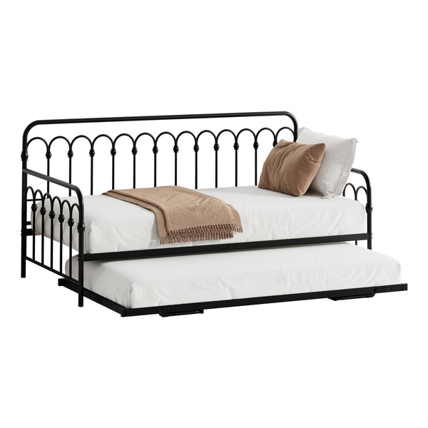  Trundle Bed Frame Daybed Single Size Base Metal Black