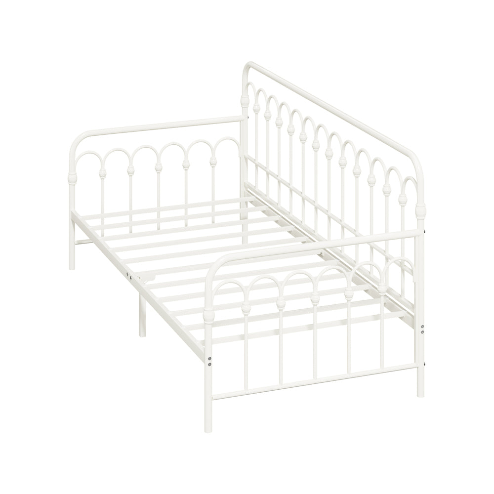 Metal Daybed Frame Single Size Sofa Bed Steel Slat Beige/Black