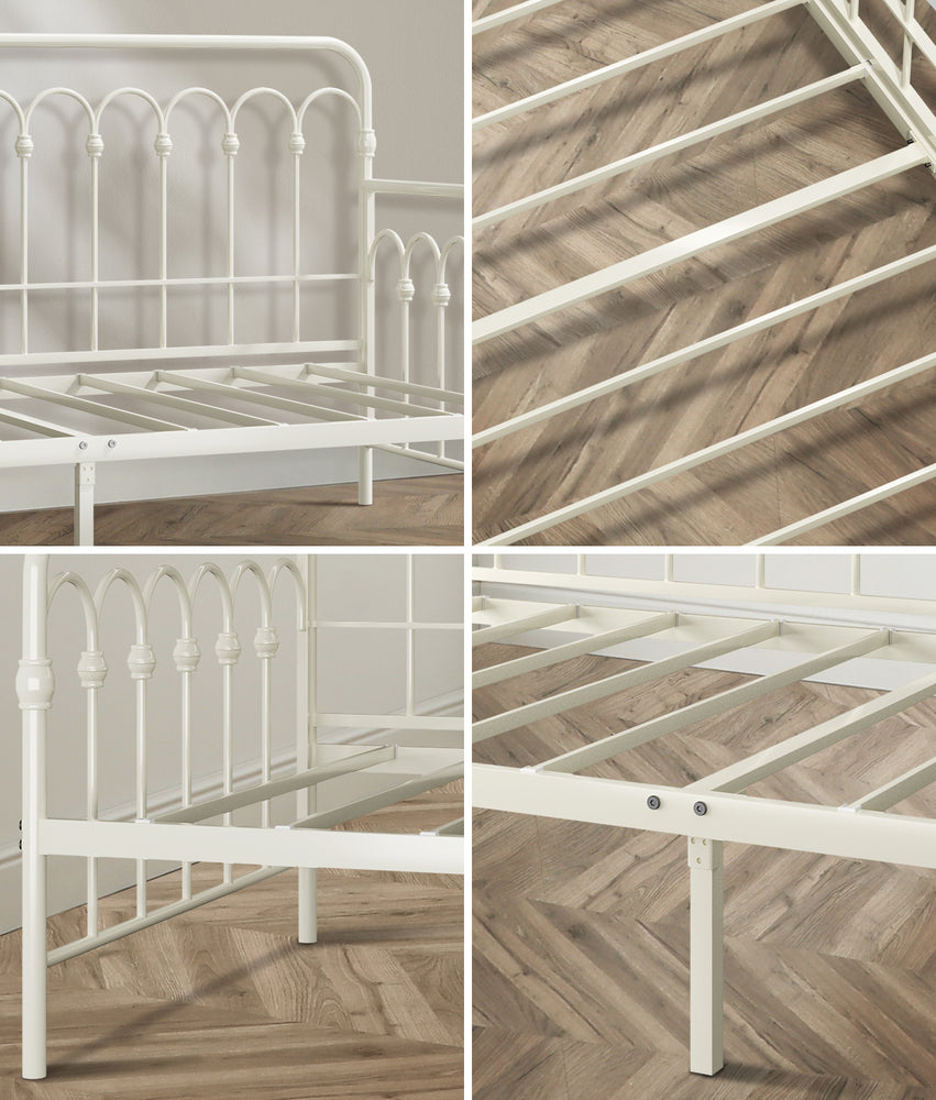 Metal Daybed Frame Single Size Sofa Bed Steel Slat Beige/Black