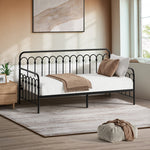 Metal Daybed Frame Single Size Sofa Bed Steel Slat Beige/Black