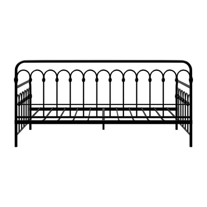 Metal Daybed Frame Single Size Sofa Bed Steel Slat Beige/Black