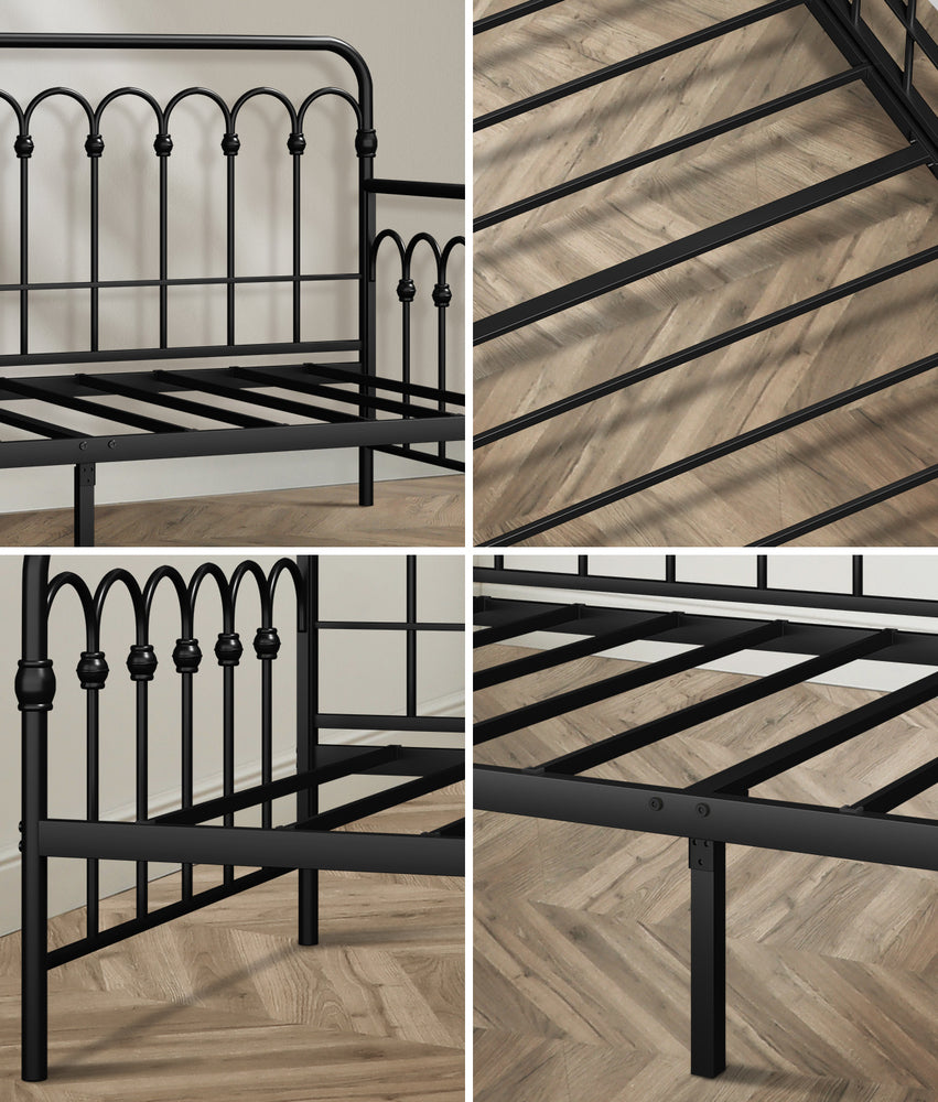 Metal Daybed Frame Single Size Sofa Bed Steel Slat Beige/Black