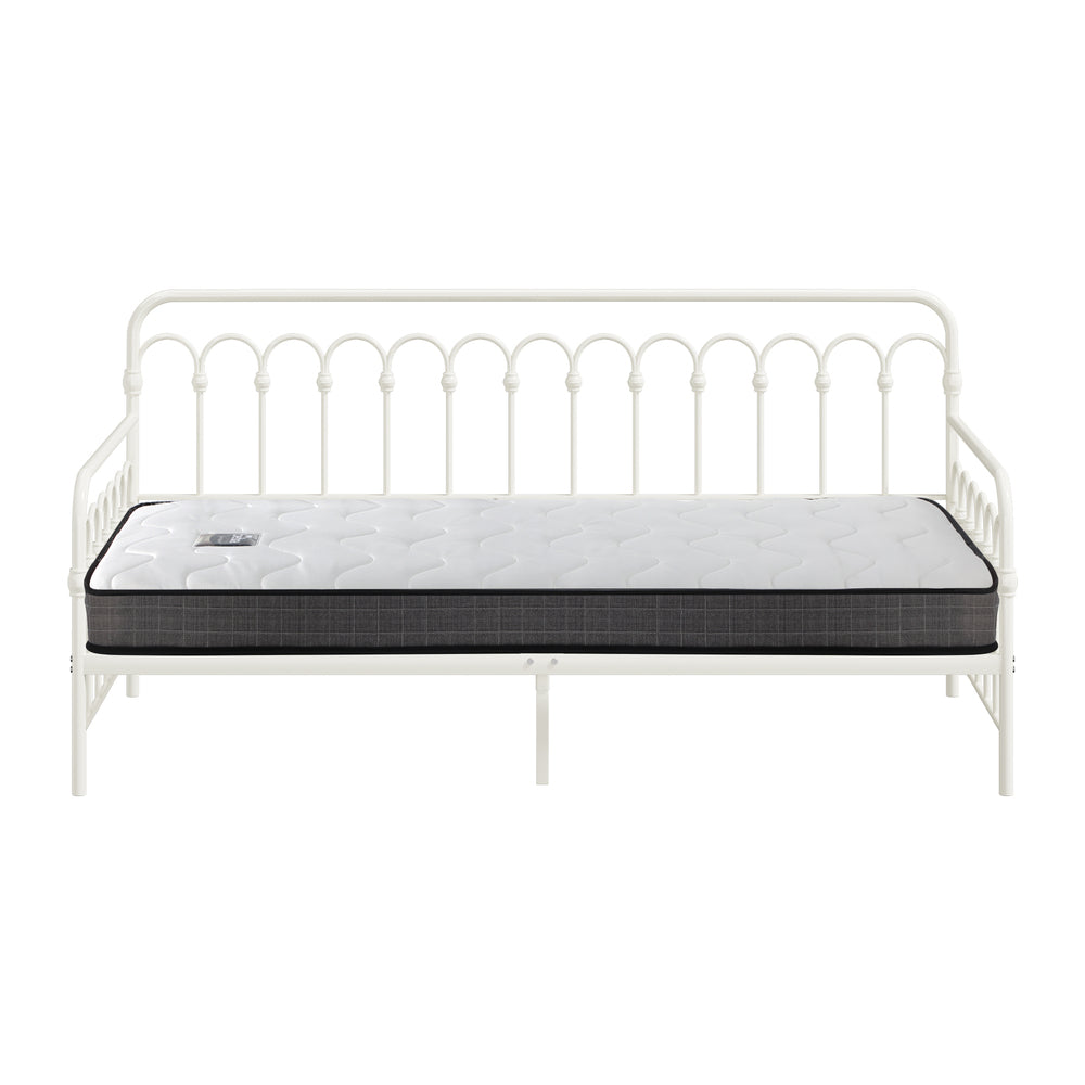 Metal Daybed Frame Single Sofa Bed with 13cm Mattress - Black & Beige