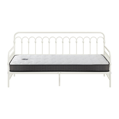 Metal Daybed Frame Single Sofa Bed with 13cm Mattress - Black & Beige