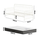 Metal Daybed Frame Single Sofa Bed with 13cm Mattress - Black & Beige