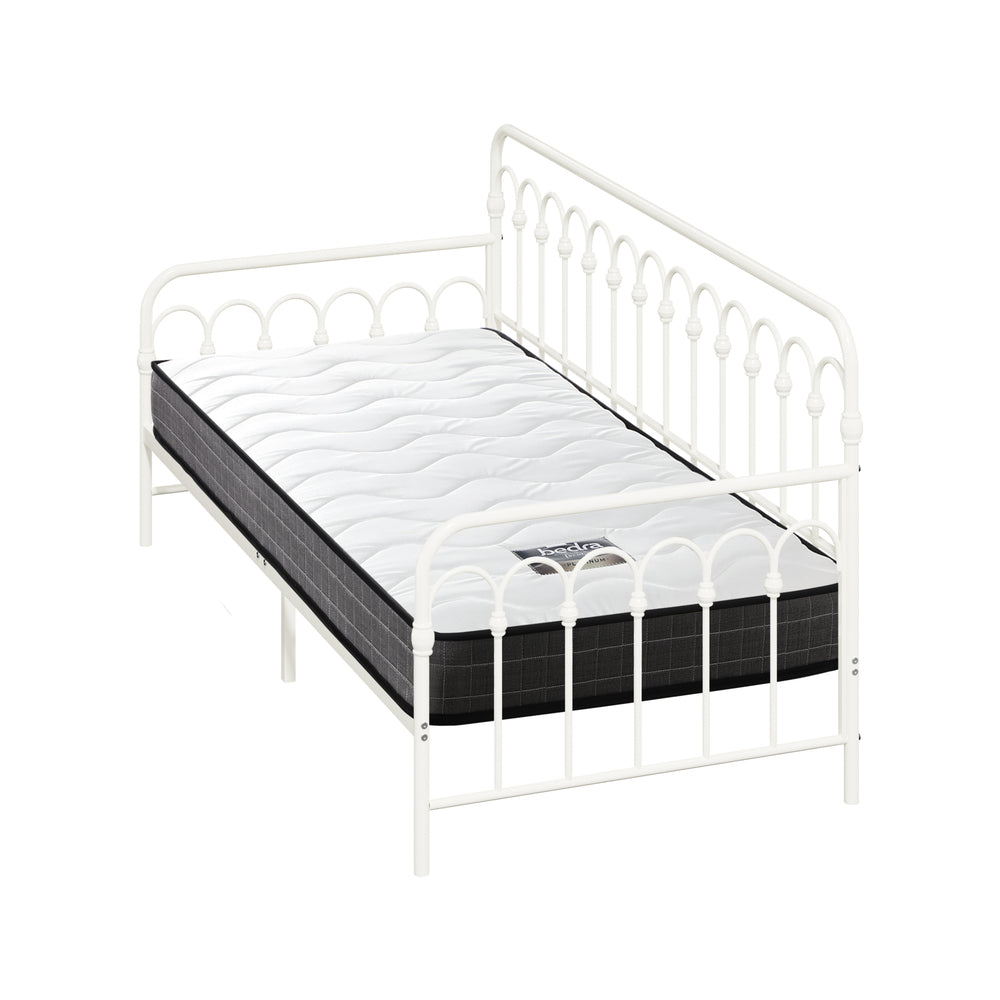 Metal Daybed Frame Single Sofa Bed with 13cm Mattress - Black & Beige