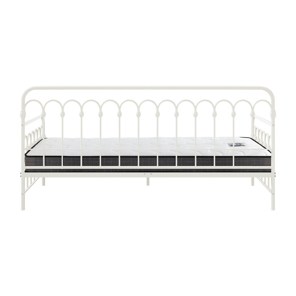 Metal Daybed Frame Single Sofa Bed with 13cm Mattress - Black & Beige