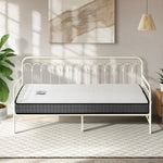 Metal Daybed Frame Single Sofa Bed with 13cm Mattress - Black & Beige