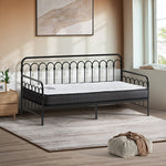 Metal Daybed Frame Single Sofa Bed with 13cm Mattress - Black & Beige