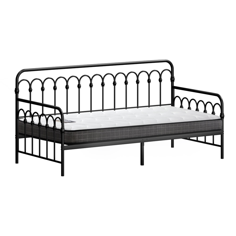 Metal Daybed Frame Single Sofa Bed with 13cm Mattress - Black & Beige