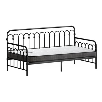 Metal Daybed Frame Single Sofa Bed with 13cm Mattress - Black & Beige