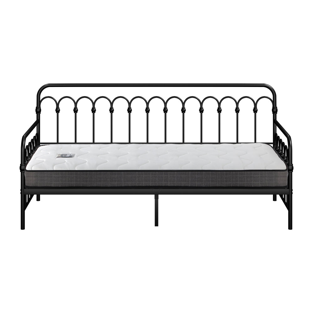 Metal Daybed Frame Single Sofa Bed with 13cm Mattress - Black & Beige