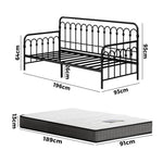 Metal Daybed Frame Single Sofa Bed with 13cm Mattress - Black & Beige