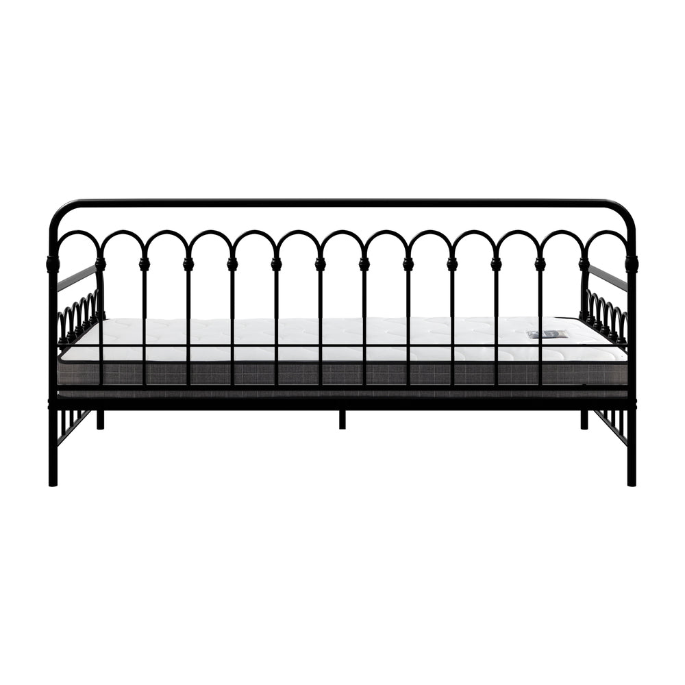 Metal Daybed Frame Single Sofa Bed with 13cm Mattress - Black & Beige