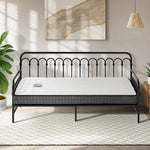 Metal Daybed Frame Single Sofa Bed with 13cm Mattress - Black & Beige